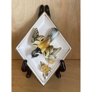 Lefton Japan Bird Wall Plaque #2889 – Mid-Century 1950s Ceramic 3D Bird & Roses